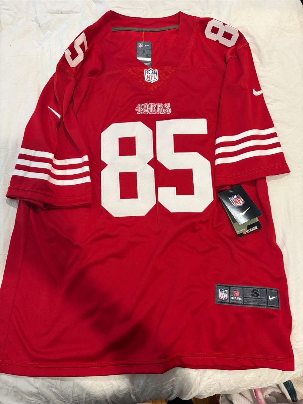 Kittle Nike Red and White 49ers #85 Football Jersey